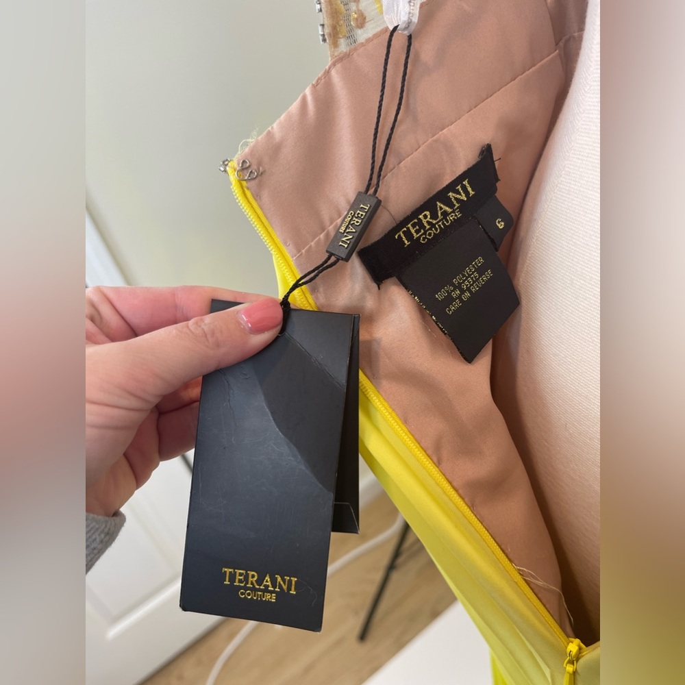 Terani Couture Yellow Beaded Prom Evening Gown NWT - Picture 6 of 11